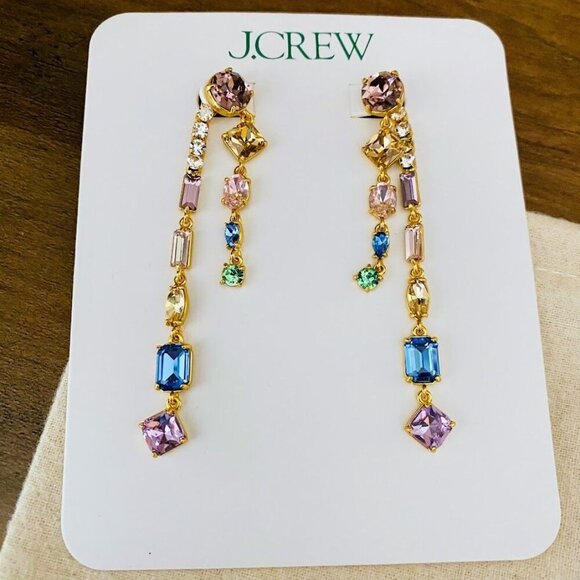 💜 J. Crew Crystal Jacket Colorful Crystal Drop Earrings NWT - Picture 3 of 3